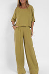 Kvinnors 2-delade linneblandningsset - avslappnad passform - chic casual outfit för vardagsbruk