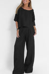 Kvinnors 2-delade linneblandningsset - avslappnad passform - chic casual outfit för vardagsbruk