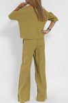 Kvinnors 2-delade linneblandningsset - avslappnad passform - chic casual outfit för vardagsbruk