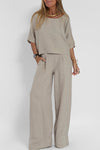 Kvinnors 2-delade linneblandningsset - avslappnad passform - chic casual outfit för vardagsbruk