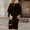 Kvinnors avslappnade bodycon-klänning med puffärmar - elegant midiklänning för kvällsutflykter