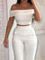 2-delad off-shoulder crop top och byxor set - stiliga vita kvällskläder