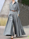 Kvinnors skjortklänning långärmad jumpsuit - elegant grå för smarta avslappnade tillfällen - smickrande design, lättskött