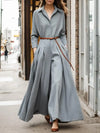 Kvinnors skjortklänning långärmad jumpsuit - elegant grå för smarta avslappnade tillfällen - smickrande design, lättskött