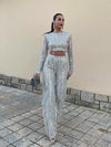 2-delad sequin set för kvinnor - glamorös crop top och byxor för festligheter