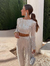 2-delad sequin set för kvinnor - glamorös crop top och byxor för festligheter