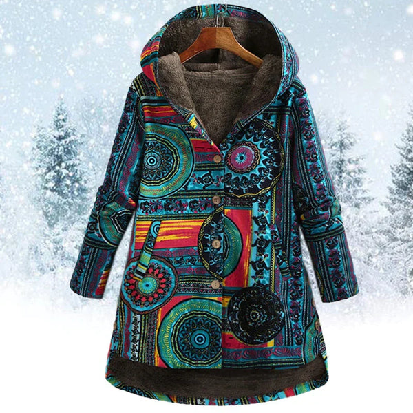 Mönstrad vinterjacka för damer - stilig varm hoodie