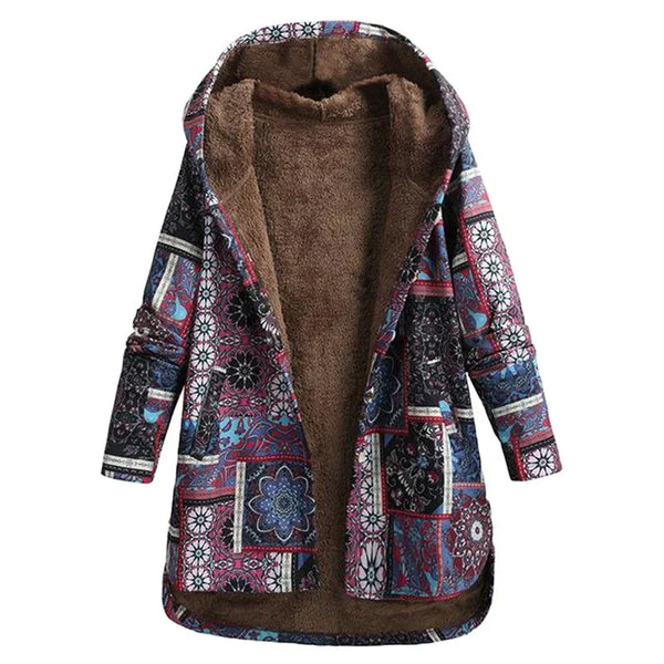Mönstrad vinterjacka för damer - stilig varm hoodie