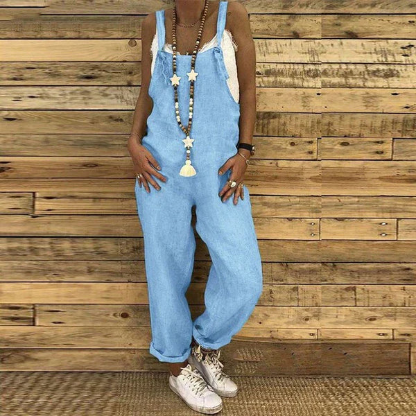 Kvinnors avslappnade jumpsuit - stiliga linnedungaree för vardagligt lugn