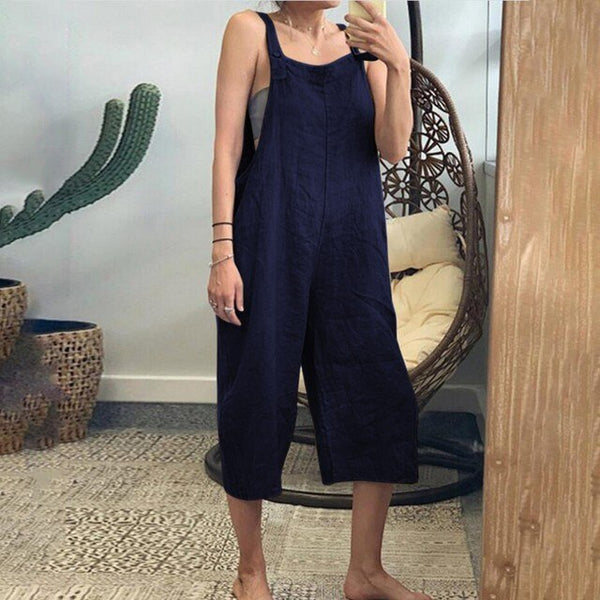 Kvinnors avslappnade dungaree-overaller - mysig ärmlös jumpsuit för vardagsbruk