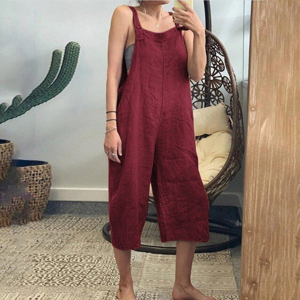 Kvinnors avslappnade dungaree-overaller - mysig ärmlös jumpsuit för vardagsbruk