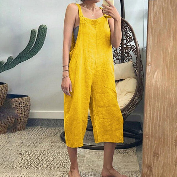 Kvinnors avslappnade dungaree-overaller - mysig ärmlös jumpsuit för vardagsbruk