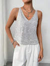 Kvinnors sequined cami topp i grått - ärmlös blus med glittrande detaljer
