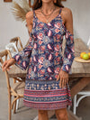 Kvinnors avslappnade klänning bohemisk stil - kall axel vintage tryck sommaroutfit