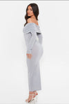 Kvinnors grå off-shoulder midi-klänning - elegant dag- eller kvällsoutfit