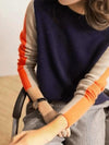 Kvinnors tröja i retrochic design – blå och orange färgblock för avslappnad stil