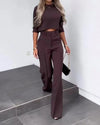 2-delat set med crop top och byxor för kvinnor - elegant kontorsstil för moderna damer
