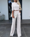 2-delat set med crop top och byxor för kvinnor - elegant kontorsstil för moderna damer