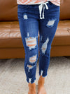 Damernas slitna skinny jeans med dragsko - mångsidiga stretchjeans för avslappnade utflykter
