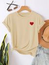 Damcasual t-shirt med hjärtmotiv - mjuk bomulls-t-shirt för vardagsbruk