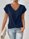 Kvinnors v-ringad t-shirt med twistdetalj - chic kortärmad blus för vardagsstil