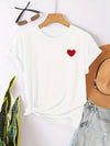 Damcasual t-shirt med hjärtmotiv - mjuk bomulls-t-shirt för vardagsbruk