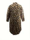 Kvinnors chic leopardmönstrad brun skjortklänning - lättvikts långärmad, avslappnad vardagsstil