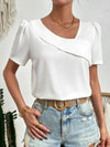 Damens asymmetriska topp med kort ärm - trendig vit puffärm för smart avslappnad stil
