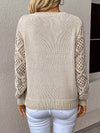 Kvinnors stickad jumper med elegant v-hals - lätt pullover med spetsärmar för avslappnat bruk