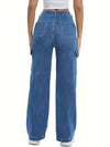 Dams högmidjade cargobyxor i denim i blått - avslappnade vida byxor för vardagslooks
