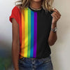 Kvinnors regnbågsrandiga t-shirt - färgglad casual topp för sommardagar
