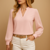 Kvinnors v-ringad blus – elegant långärmad topp för chic avslappnad stil