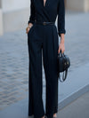 Kvinnor jumpsuit elegant vida byxor svart kvällsoutfit - dubbla knappar med bälte för sofistikerade damer