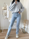 Kvinnors högmidjade glittrande denimjeans – chic stil för alla tillfällen