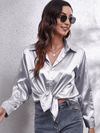Kvinnors satinblus - elegant långärmad topp för smart casual stil