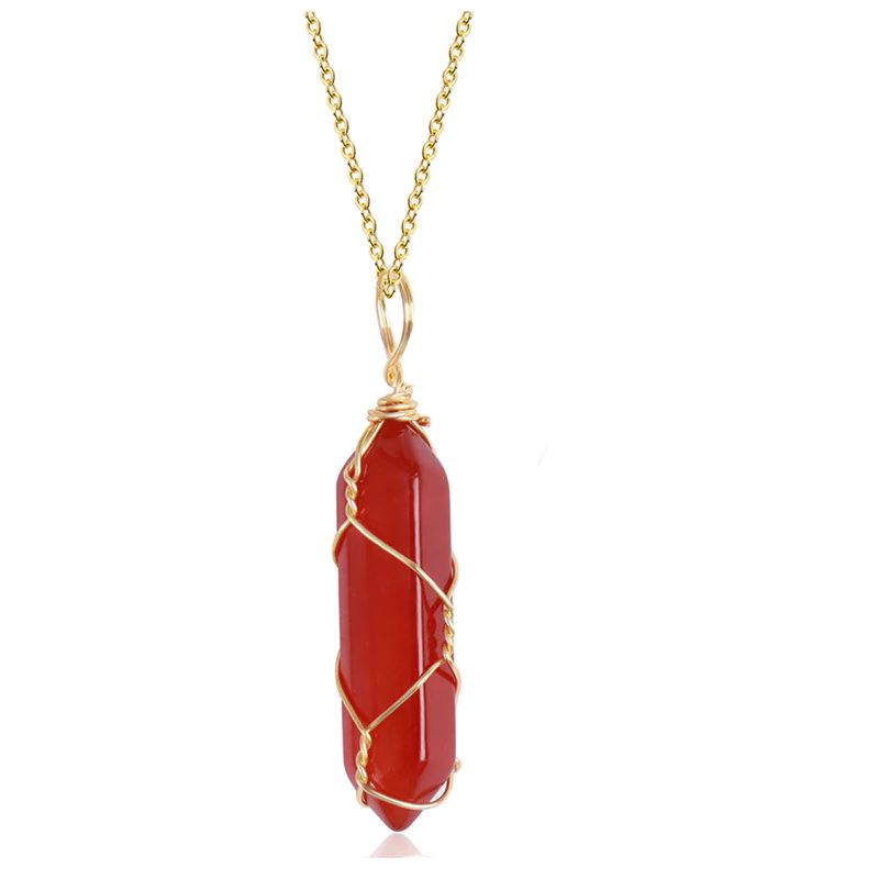 Carnelian Wrapped Pendant Necklace Modry Shop Red Gold 